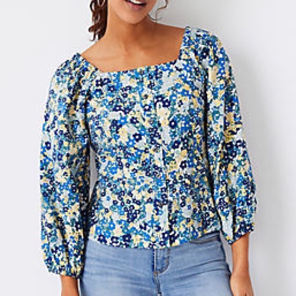 Ann Taylor Tops - Ann Taylor Floral Button Square Neck Top Size S